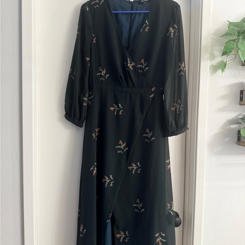 Madewell Black Floral Long Sleeve Dress